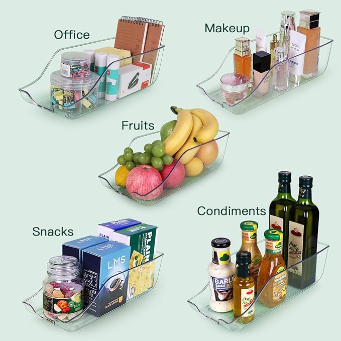 4 Pack Refrigerator Bins for Pantry Storage Can Organizer for Fridge Beverage Holder, Clear