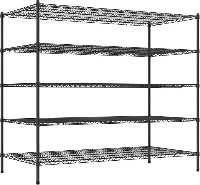 Commercial NSF Listed Black Epoxy Stationary Wire Shelving Kit 36" x 72" x 64", with 5 Shelves Perfect for Warehouse, Walk-in Refrigerator, Freezer, Grocery Store, Restaurant, Dishroom