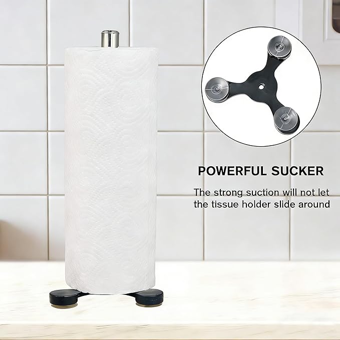 2 Pcs Stainless Steel Countertop Paper Towel Holder, Stable Paper Roll Stand with Suction Cups for Wall or Table