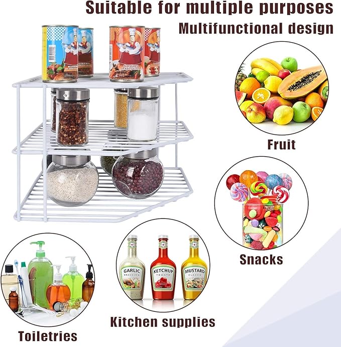 AKAZA 3-Tier Corner Shelf Counter and Cabinet Organizer - Cabinet Storage Shelf Rack, Shelves，Kitchen Counter and Cabinet Shelf, Bathroom Cupboard (White)