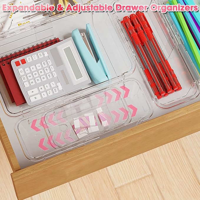 25-Piece Clear Drawer Organizer Set - Adjustable Acrylic Storage Bins with 3 Sizes for Makeup, Kitchen Utensils, Bedroom Dressers - Desk & Tool Organizer for Home, Office, Craft Rooms