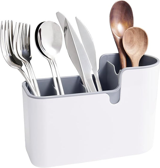 Amazon Basics Countertop & Wall Organization for Utensils, Space-Saving, Divided Compartments, White & Grey