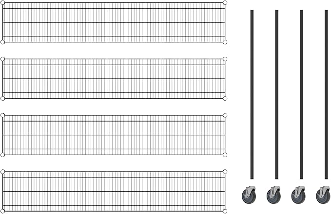 Commercial NSF Listed Black Epoxy Mobile Wire Shelving Kit 14" x 72" x 60", with 4 Shelves Perfect for Warehouse, Walk-in Refrigerator, Freezer, Grocery Store, Restaurant, Dishroom