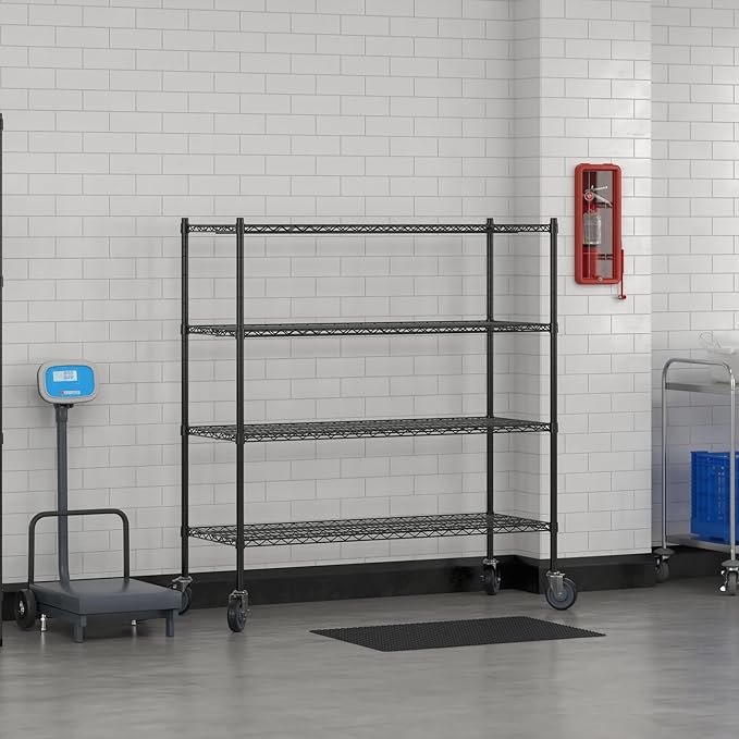 Commercial NSF Listed Black Epoxy Mobile Wire Shelving Kit 21" x 54" x 60", with 4 Shelves Perfect for Warehouse, Walk-in Refrigerator, Freezer, Grocery Store, Restaurant, Dishroom