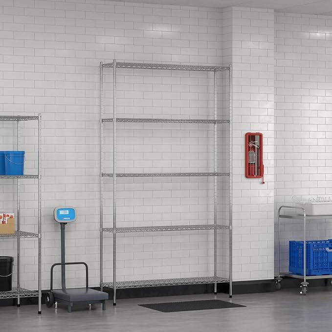 Commercial NSF Listed Chrome Stationary Wire Shelving Kit 14" x 54" x 96", with 5 Shelves Perfect for Warehouse, Walk-in Refrigerator, Freezer, Grocery Store, Restaurant, Dishroom
