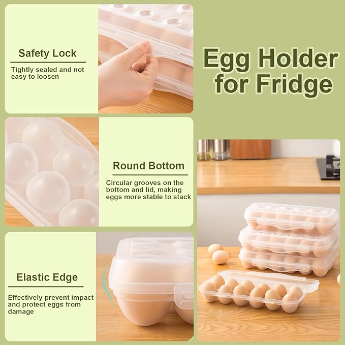 18 Grid Egg Container, 2 Packs Egg Holder Plastic Egg Storage Box Egg Organizer for Fridge Portable Egg Tray with Lid for Refrigerator Camping Hiking Outdoor Activities (18 Counts-2 Packs)