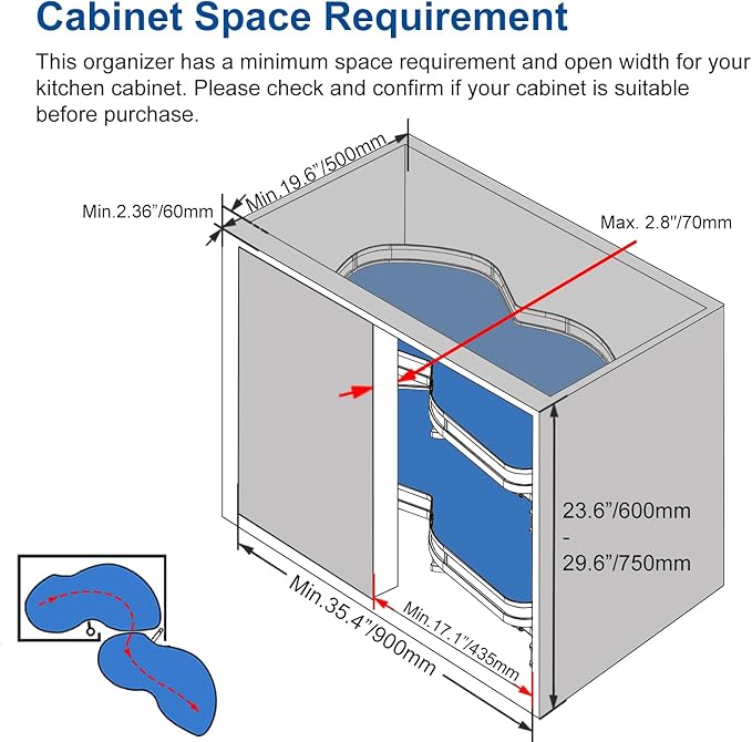VADANIA Right Swing Pull Out Organizer for 36" Blind Corner Kitchen Cabinet, 2 Tiers Swing Tray, Soft Close, Right Handed Open