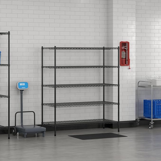 Commercial NSF Listed Black Epoxy Stationary Wire Shelving Kit 24" x 54" x 64", with 5 Shelves Perfect for Warehouse, Walk-in Refrigerator, Freezer, Grocery Store, Restaurant, Dishroom