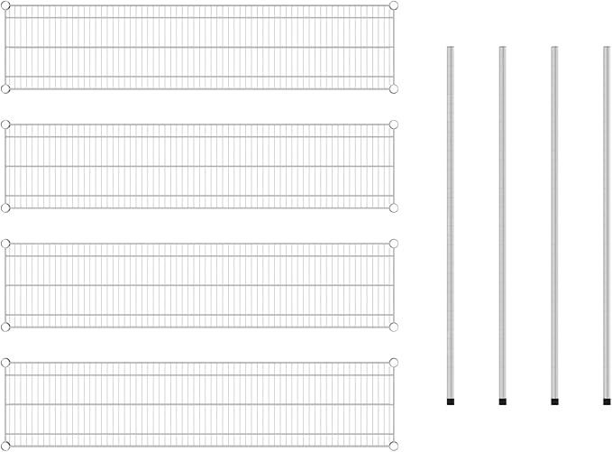 Commercial NSF Listed Chrome Stationary Wire Shelving Kit 14" x 60" x 54", with 4 Shelves Perfect for Warehouse, Walk-in Refrigerator, Freezer, Grocery Store, Restaurant, Dishroom
