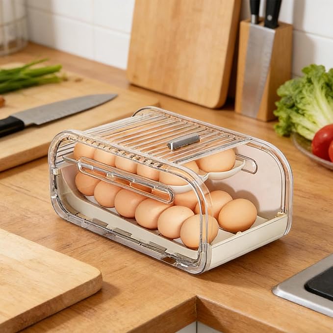 Auto Rolling Fridge Egg Organizer, Clear Egg Holder For Fridge, Automatic Rolling Eggs Container For Refrigerator, Space Saving Eggs Dispenser, Fridges Organizers And Storage, Home EggHolder