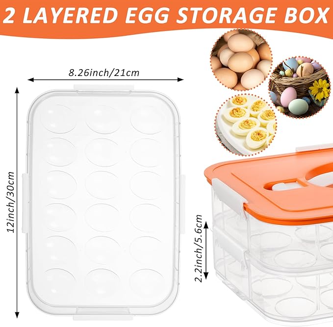 2-Layer Deviled Egg Containers with Lid, 36 Slots Plastic Detachable Egg Tray Carrier with Handle, Clear Eggs Storage Box Portable Eggs Holder for Easter Party Home Kitchen Refrigerator Supplies
