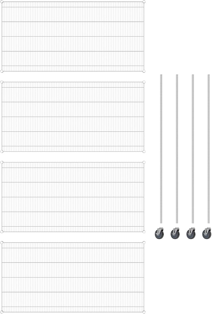 Commercial NSF Listed Chrome Mobile Wire Shelving Kit 36" x 72" x 80", with 4 Shelves Perfect for Warehouse, Walk-in Refrigerator, Freezer, Grocery Store, Restaurant, Dishroom