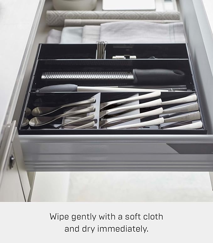 YAMAZAKI Home Tower Expandable Cutlery Kitchen Angled Utensils Storage Silverware Organizer Compact Drawer Insert Tray - Abs Plastic