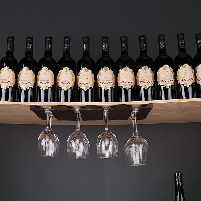 Wine glass holder-a wooden wine glass rack and goblet storage rack installed under the cabinet or countertop (Retro color)