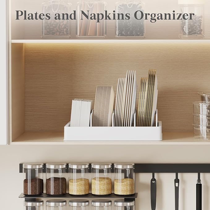 Lifewit Plastic Adjustable Lid Organizers Inside Cabinet, Lid Holder with 6 Dividers & 7 Sections for Kitchen Organization and Storage, Plate, Bowl Organizer for Tall Drawer and Pantry, 13" x 10"
