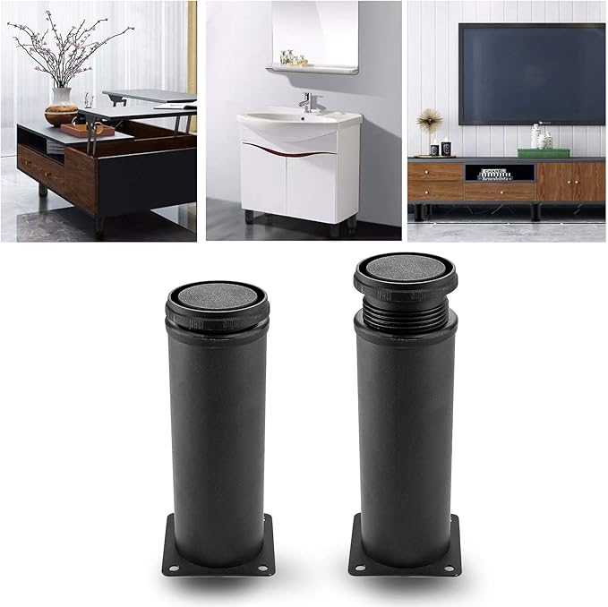 Set of 4 Stainless Steel Furniture Legs 6 Inch, Adjustable Round Cabinet Legs 2" Dia Kitchen Feet, Metal Replacement Legs for Cabinet Sofa Couch Shelves Table (Black)
