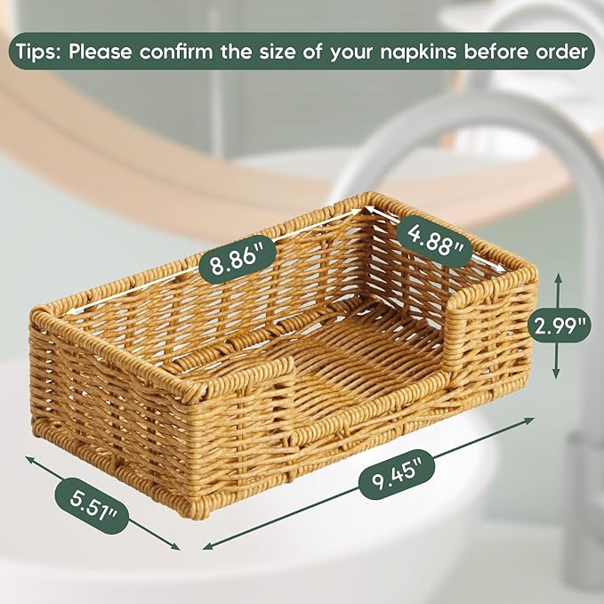 Napkin Holder for Bathroom, Woven Wicker Synthetic Rattan Guest Towel Holder Tray, Disposable Paper Hand Towel Holder for Bathroom Accessories, Dinner Napkin Holder for Kitchen Table Party