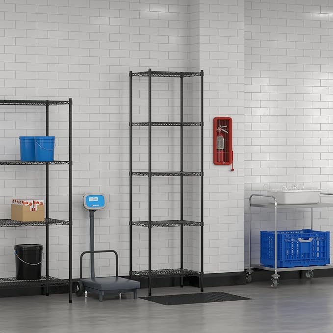 Commercial NSF Listed Black Epoxy Stationary Wire Shelving Kit 18" x 24" x 86", with 5 Shelves Perfect for Warehouse, Walk-in Refrigerator, Freezer, Grocery Store, Restaurant, Dishroom