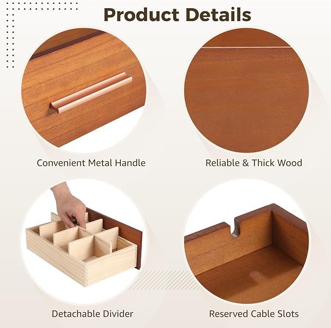 Wooden Tea Bag Organizer, Tea Storage Box for Countertop, Tea Station Organizer with Cable Slots, Multi-Functional Tea Bag Organizer with 8 Compartments & Removable Drawer Dividers