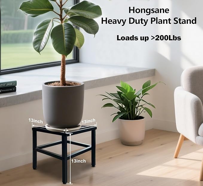 Plant Stand Indoor Outdoor,13 Inch Round Metal Plant Stands Riser,Heavy Duty Wrought Iron Pedestal Holders for Large Flower Pot,Outside Rust-Proof Black Flower Display Shelf for Patio,1-Pack