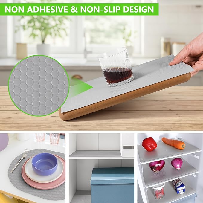 Light Gray Shelf Liners for Kitchen Cabinets Non Adhesive Drawer Liner for Bathroom Waterproof Refrigerator Liners for Shelves Fridge Plastic Mats Cabinet Cupboard Liner 17.5 x 236.2 Inches x 2 Rolls