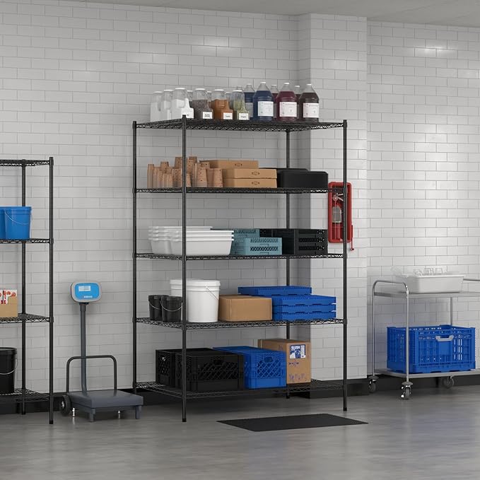 Commercial NSF Listed Black Epoxy Stationary Wire Shelving Kit 36" x 54" x 86", with 5 Shelves Perfect for Warehouse, Walk-in Refrigerator, Freezer, Grocery Store, Restaurant, Dishroom