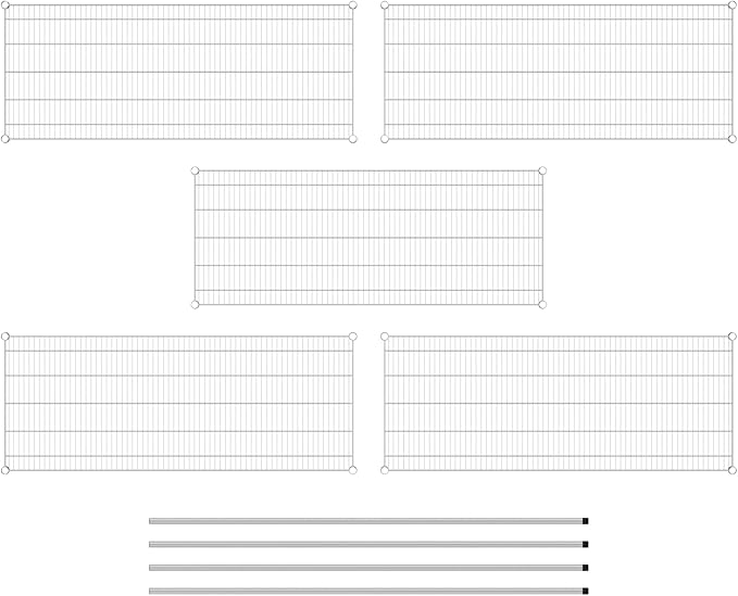 Commercial NSF Listed Chrome Stationary Wire Shelving Kit 24" x 60" x 74", with 5 Shelves Perfect for Warehouse, Walk-in Refrigerator, Freezer, Grocery Store, Restaurant, Dishroom