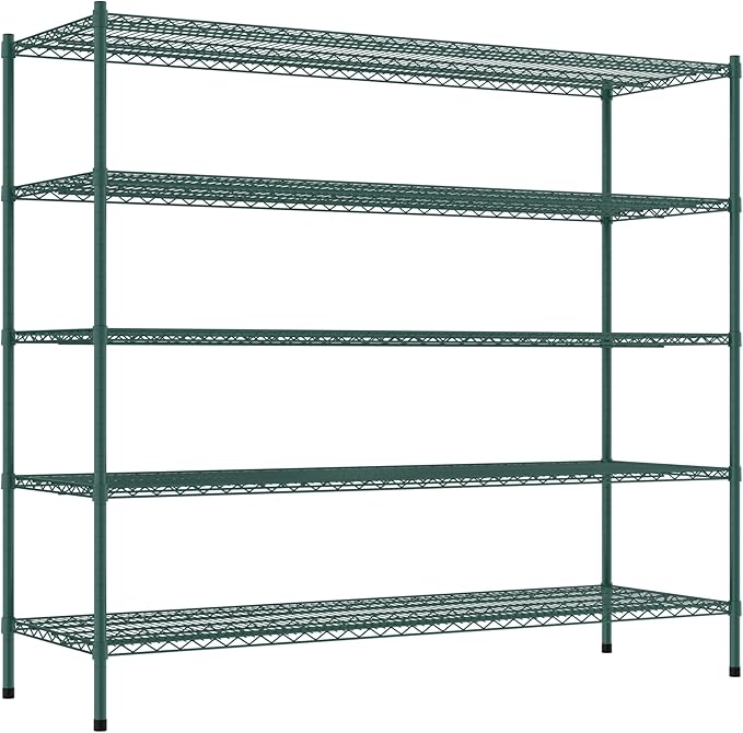 Commercial NSF Listed Green Epoxy Stationary Wire Shelving Kit 24" x 72" x 64", with 5 Shelves Perfect for Warehouse, Walk-in Refrigerator, Freezer, Grocery Store, Restaurant, Dishroom