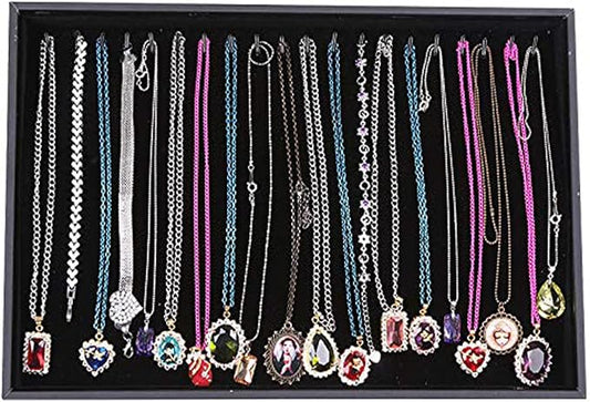 Stratalife Necklace Organzier Stackable Jewelry Tray Large Necklace Holder Organzier Velvet Jewelry Display for Selling Necklace Storage for Women Girls (Black)