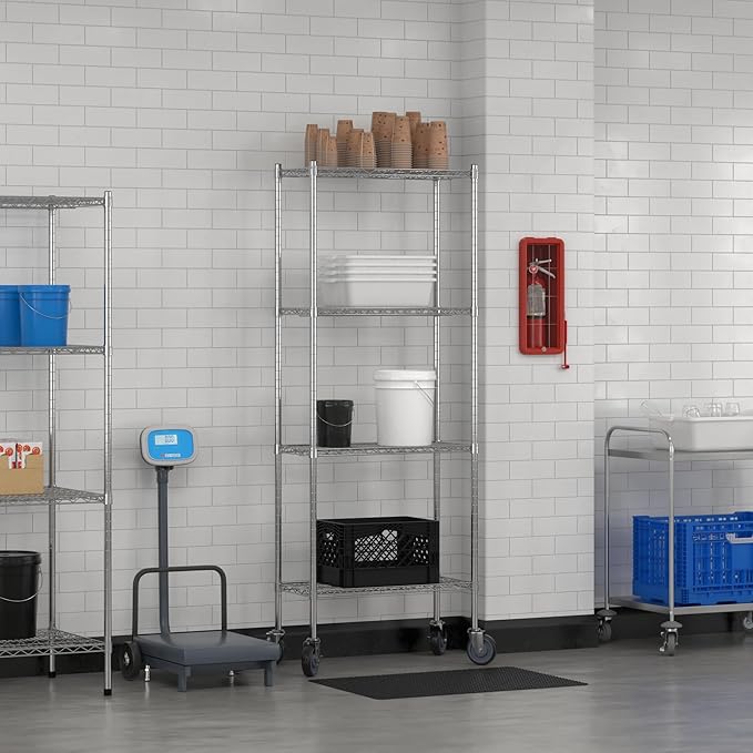 Commercial NSF Listed Chrome Mobile Wire Shelving Kit 14" x 30" x 80", with 4 Shelves Perfect for Warehouse, Walk-in Refrigerator, Freezer, Grocery Store, Restaurant, Dishroom