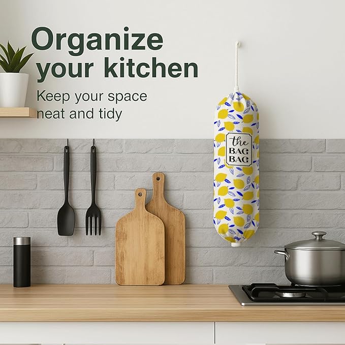 The Bag Bag Grocery Bags Holder, Lemon Grocery Bags Holder Organizer For Shopping Sack, Wall Mount Plastic Sack Storage Container Dispenser, Gift for Female Family and Friends