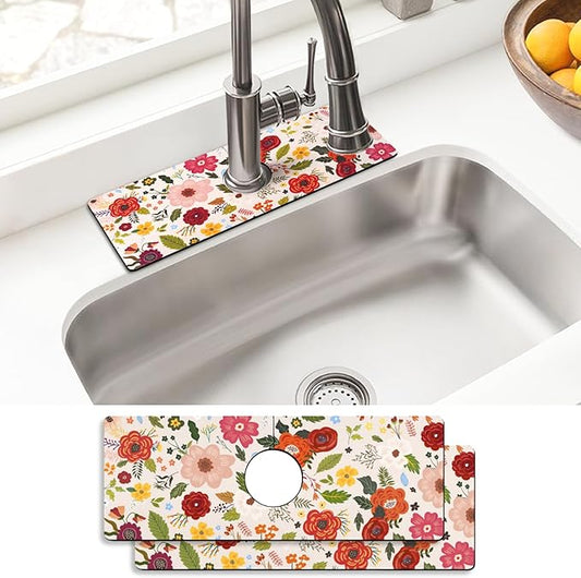 Sink Faucet Absorbing Mat, 2 Pack Drying Mat Around Faucet Sink Splash Guard Behind Faucet Sinkmat For Kitchen Bathroom Island Rv 15 * 5.5 Inch (38 * 14 cm)