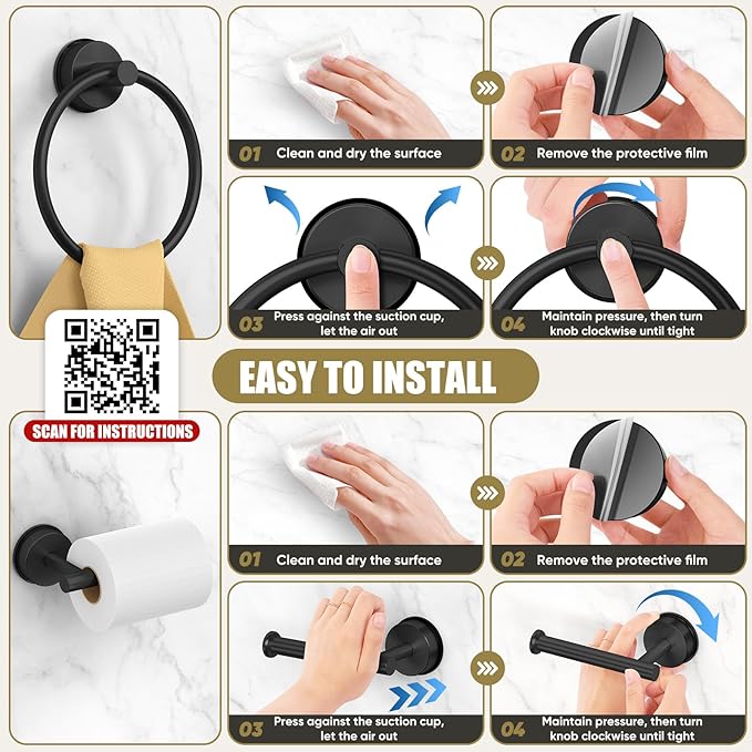 BKV Suction Cup Toilet Paper Holder,SUS 304 Stainless Steel Toilet Paper Holder Wall Mount for Bathroom,Kitchen-Matte Black