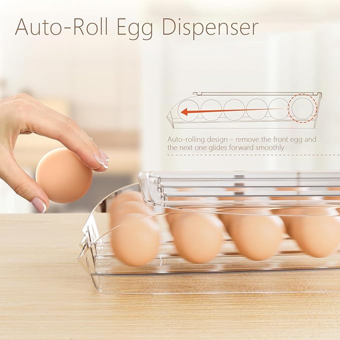 Proarea Egg Holder for Fridge 36 Capacity Automatic Rolling Egg Organizer for Refrigerator, Clear Stackable Container for Kitchen or Pantry Storage 2 Pack