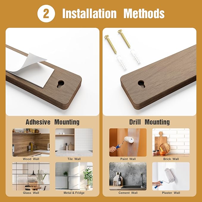 Magnetic Knife Holder for Wall, 16" Acacia Wood No Drill Knife Magnet Strip Use as Tool Key Storage Knife Bar, Powerful Wall Mounted Magnetic Knife Rack for Refrigerator & Kitchen Utensil Organizer