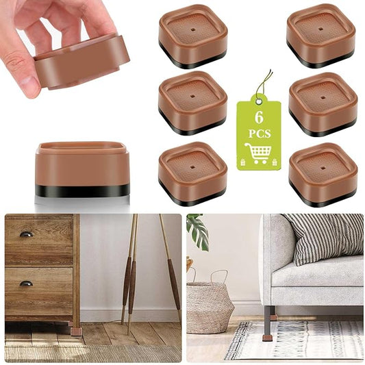 6 Pack Furniture Risers 1 Inch, Adjustable Bed Risers Heavy Duty for Table Desk Couch Chair Sofa Cabinet Bed Legs Dorm, Square Stackable Bed Raisers Blocks Lift Height 1", 2" or 3", Brown