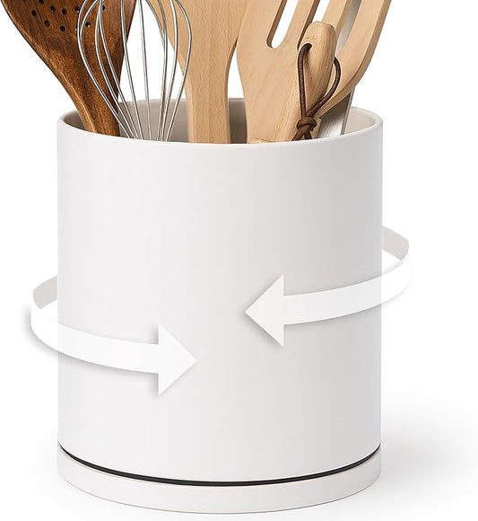 D'vine Dev 360° Rotating Utensil Holder – 7.2" Kitchen Utensil Crock for Countertop, Modern Cooking Tool Organizer for Kitchen Storage & Décor, Oatmeal, 72-X-D-2