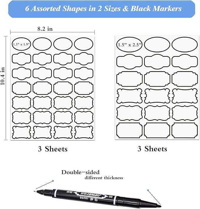 138pcs Removable Transparent Labels for Jars, Waterproof Labels for Bottles with Black Border, Kitchen Food Container Clear Label Stickers with 2 Markers for Storage Bin, Home Organization
