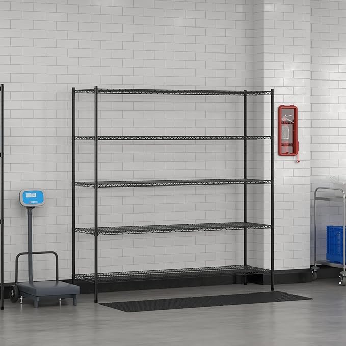 Commercial NSF Listed Black Epoxy Stationary Wire Shelving Kit 21" x 72" x 74", with 5 Shelves Perfect for Warehouse, Walk-in Refrigerator, Freezer, Grocery Store, Restaurant, Dishroom