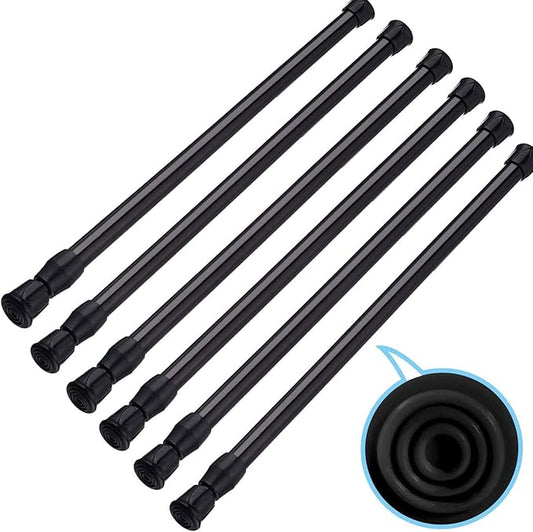 SIQUK 6 Pack Cupboard Bars Adjustable Spring Tension Rods Black Refrigerator Bar Extendable Rod for DIY Projects, 12 to 20 Inches