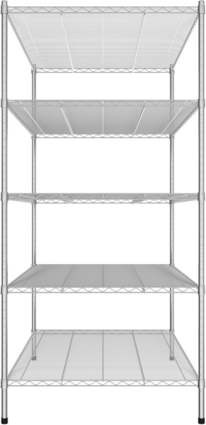 Commercial NSF Listed Chrome Stationary Wire Shelving Kit 36" x 60" x 74", with 5 Shelves Perfect for Warehouse, Walk-in Refrigerator, Freezer, Grocery Store, Restaurant, Dishroom