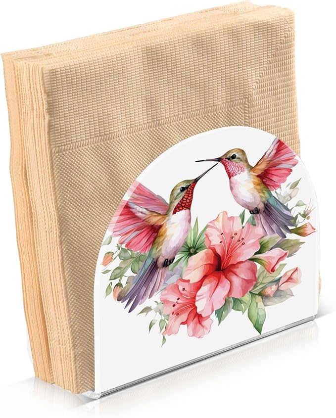 Hummingbirds Spring Floral Napkin Holder for Table Paper Napkins Holder Acrylic Tissue Dispenser Kitchen Dining Room Bathroom Party Car Decor