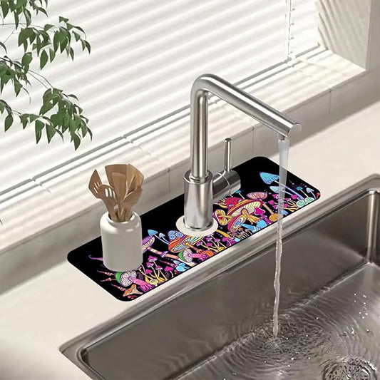 Sink Faucet Absorbing Mat Magic Mushrooms Sink Splash Guard Drying Mat for Kitchen Bathroom Faucet Sinkmat 15.5"X5.5"