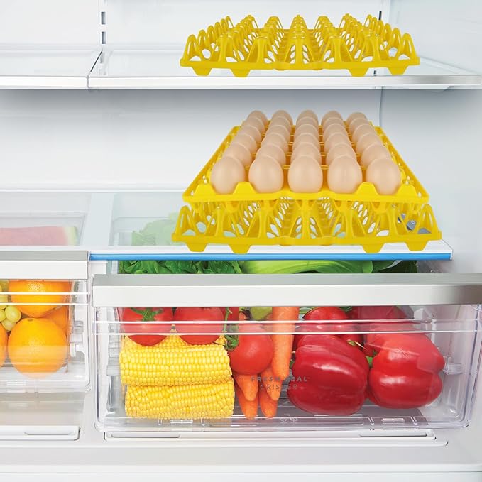 Oungy 12 PCS Plastic Egg Tray Egg Crates for Fresh Eggs 30-Egg Flats for Chicken Home Farmers Stackable Egg Cartons for Storing Sorting and Shipping Eggs, Yellow