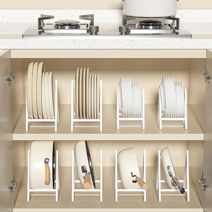 2 Pack Triangle Plate Holders Organizers Large Upright Cabinet Dish Drying Racks Metal Plate Dish Organizers Racks Stands for Countertop and Cupboard White