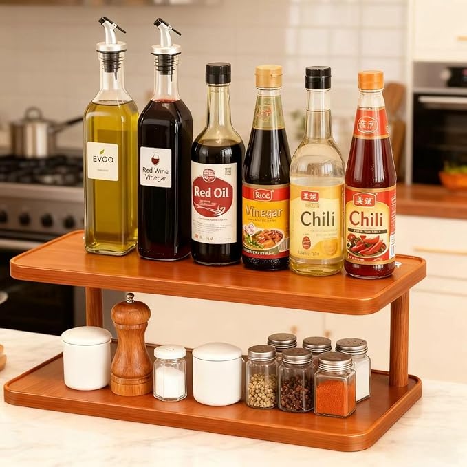 2-Tier Desktop Organizer Shelf, Countertop Display Rack for Office Dorm Kitchen & Bathroom Ideal for Spices Figurines Plants Coffee Makeup & Books Easy Assembly Storage Stand(30cm/11.8'')