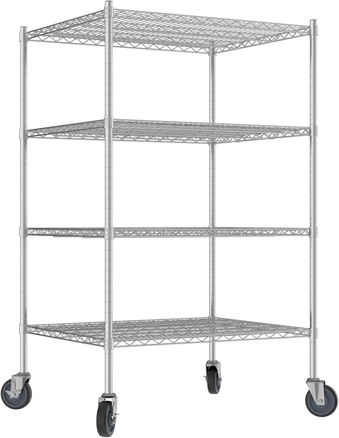 Commercial NSF Listed Chrome Mobile Wire Shelving Kit 30" x 36" x 60", with 4 Shelves Perfect for Warehouse, Walk-in Refrigerator, Freezer, Grocery Store, Restaurant, Dishroom