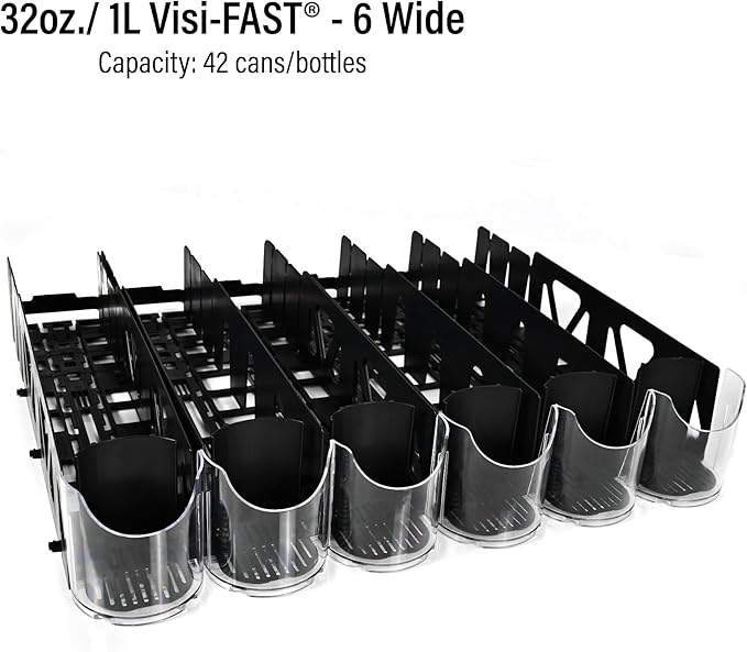 Display Technologies Visi-Fast Spring-Loaded Beverage Pusher-Glides (Pack of 6) - Effortless Beverage Product Presentation for 32oz/1LTR - 6-wide, 22" D' Drink Organizer ofor Cans, Bottles and More
