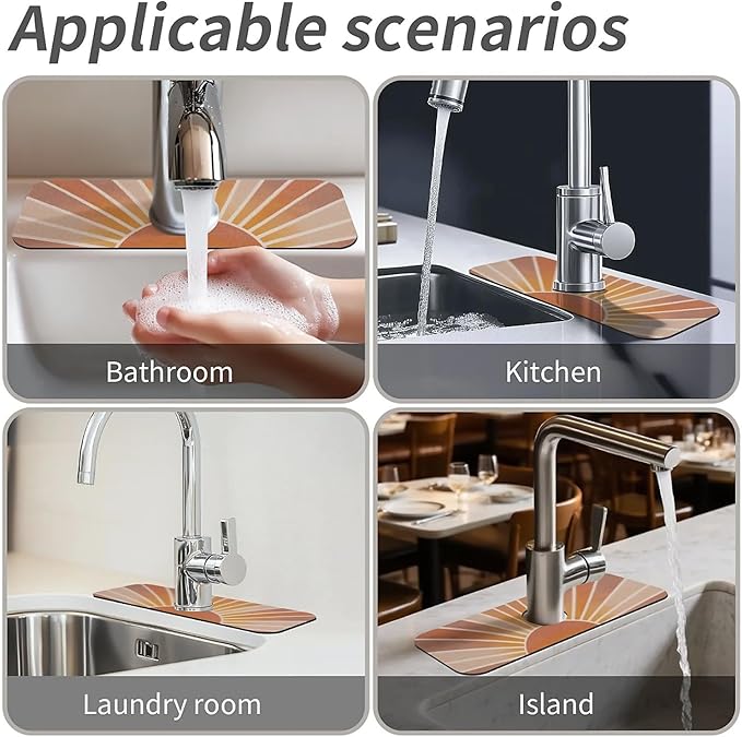 Kitchen Sink Splash Guard，Morning sun Faucet Mat Sink Gadgets-Super Absorbent Fast Drying Mat Drip Catcher for Kitchen, Bathroom,Sink Mat, Dish Drying Mat, Bathroom(15" X 5.5" )