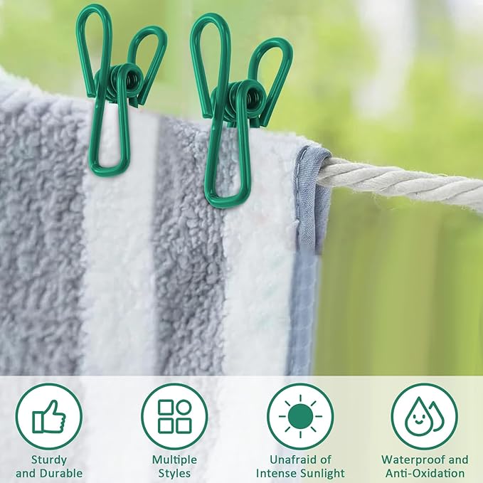 Multipurpose Metal Bag Clips - 2 Inch Colorful Sealer for Sealing Food, Paper Holder, Clothesline Clip for Laundry Hanging, Kitchen Bags (Green, 24PCS)